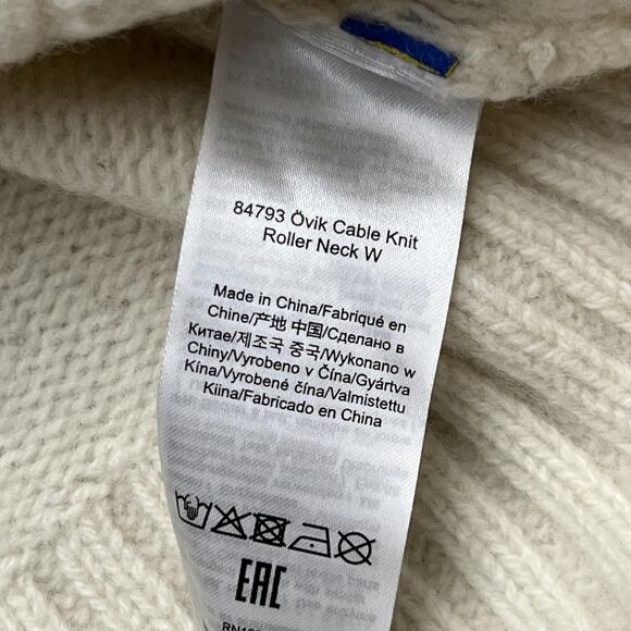 Fjallraven Sweater Womens XS Cream Ovik Cable Knit Turtleneck 100% Wool - Picture 7 of 11